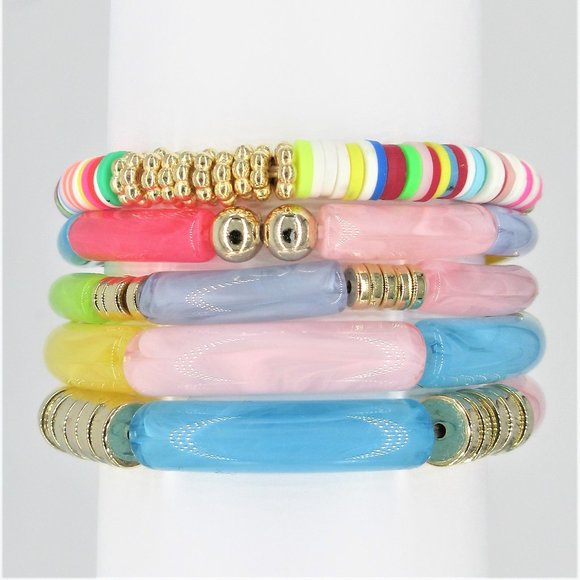 5 Stack Stretch Bracelet Multi-color BOHO style bracelet - Picture 1 of 1